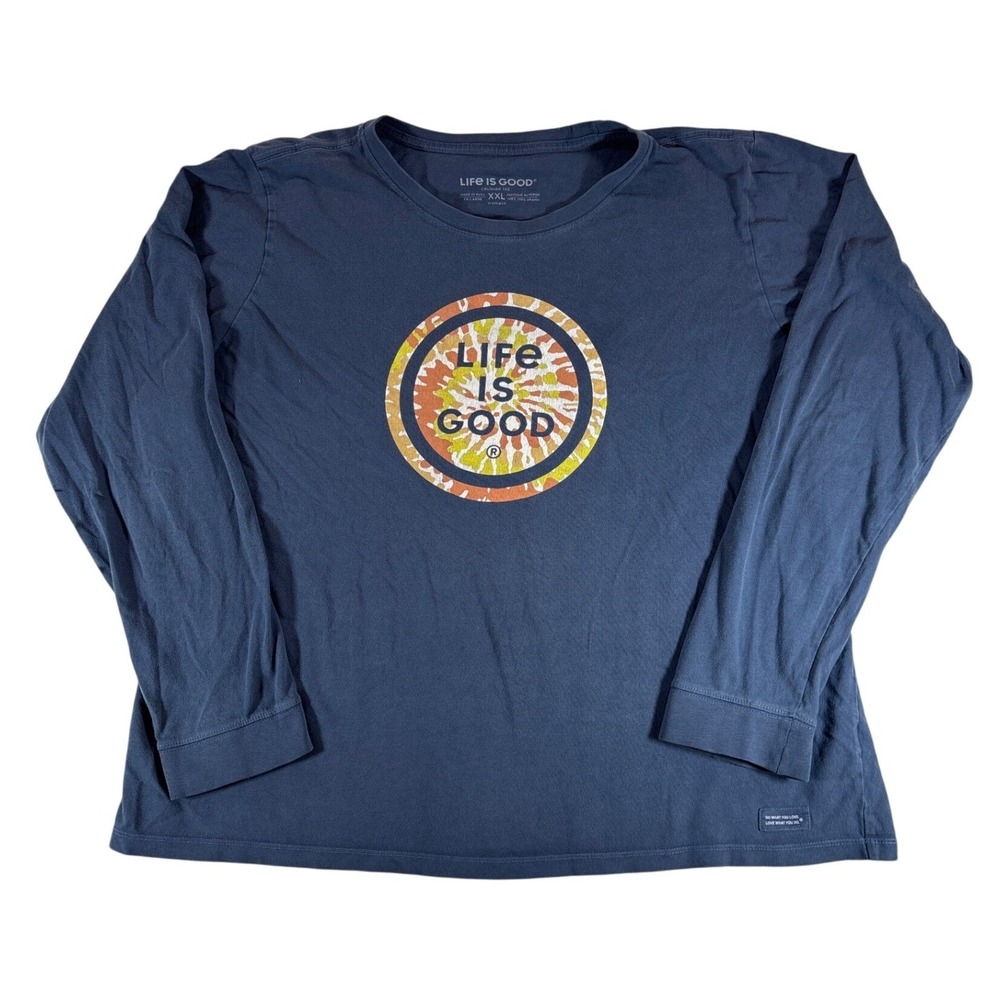 Life is Good Womens XXL Crusher Tee Long Sleeve Tie Dye Coin Blue‎ Cotton Shirt